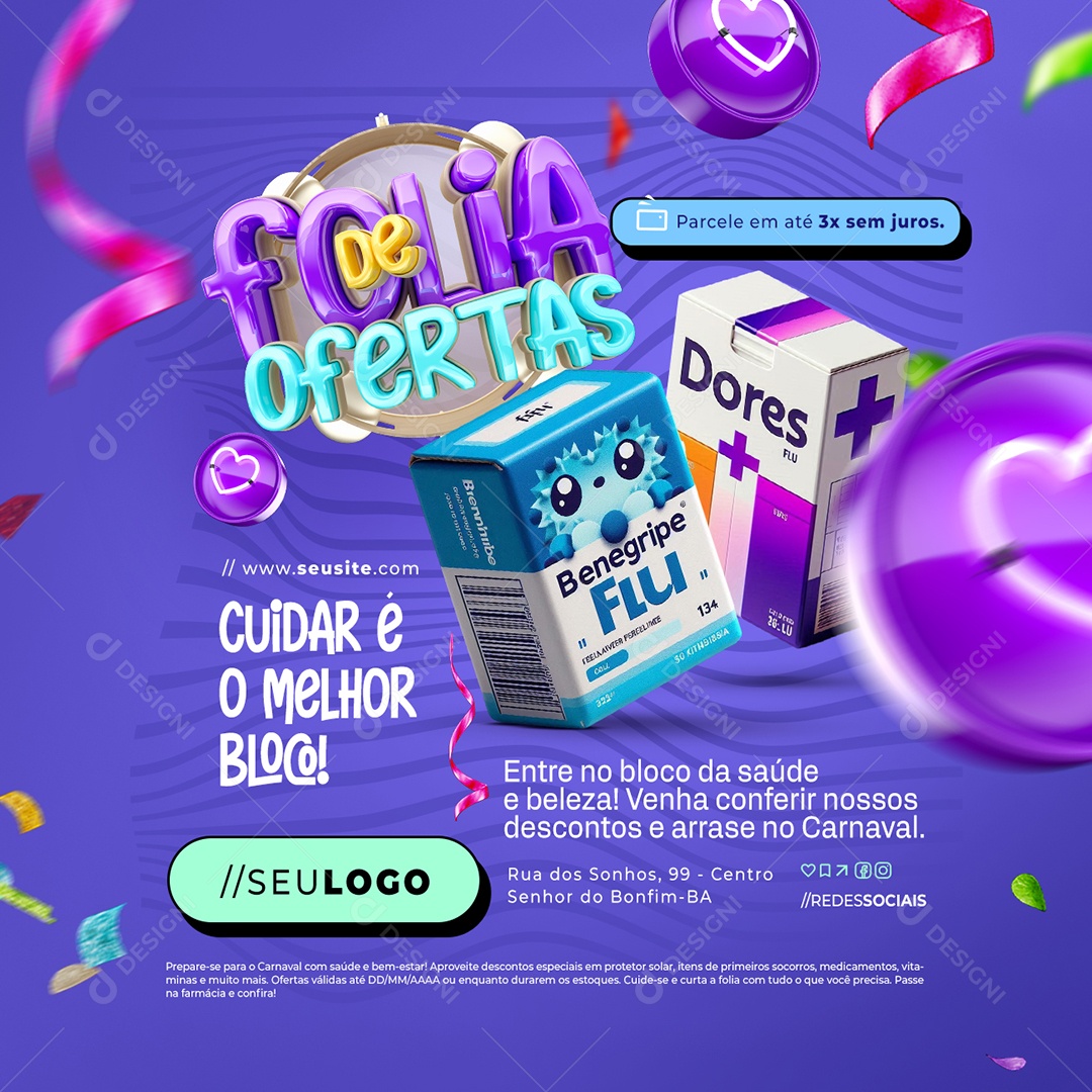 Folia De Ofertas Farmácia Cuidar é O Melhor Bloco Social Media PSD Editável