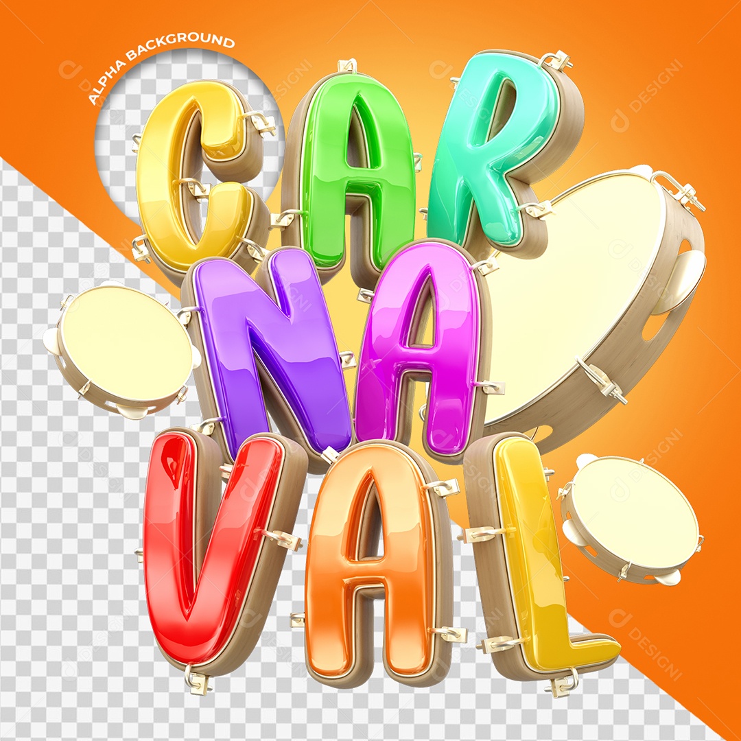 Carnaval Selo 3D Colorido para Composição PSD