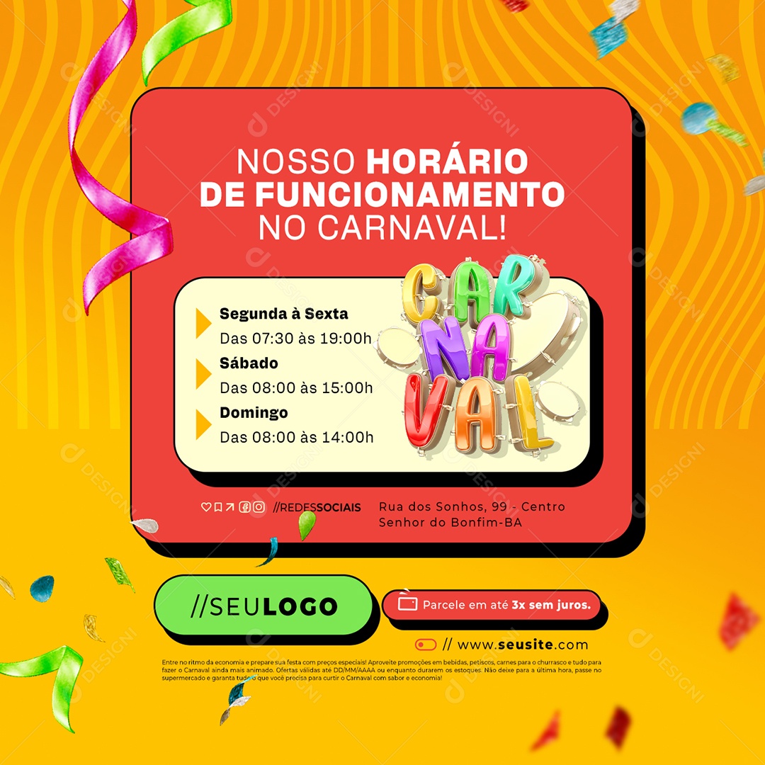 Carnival Supermarket Our Working Time Social Media PSD Editable
