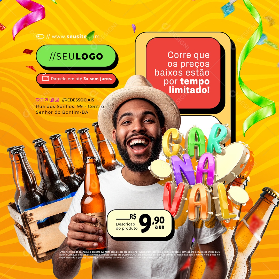 Supermercado Carnaval Bebidas Cervejas Social Media PSD Editável