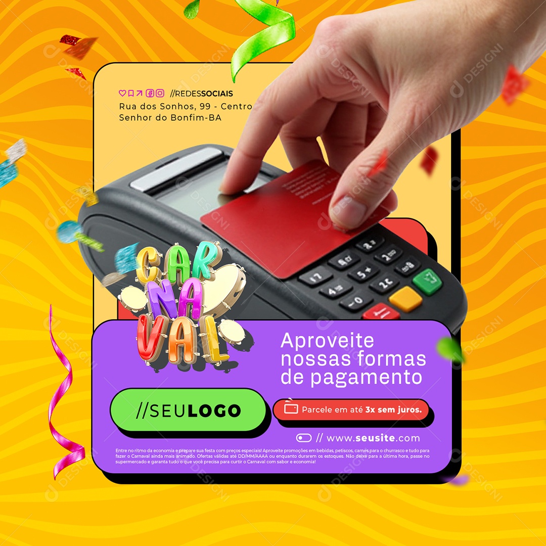 Supermercado Carnaval Aproveite Nossas Formas de Pagamento Social Media PSD Editável