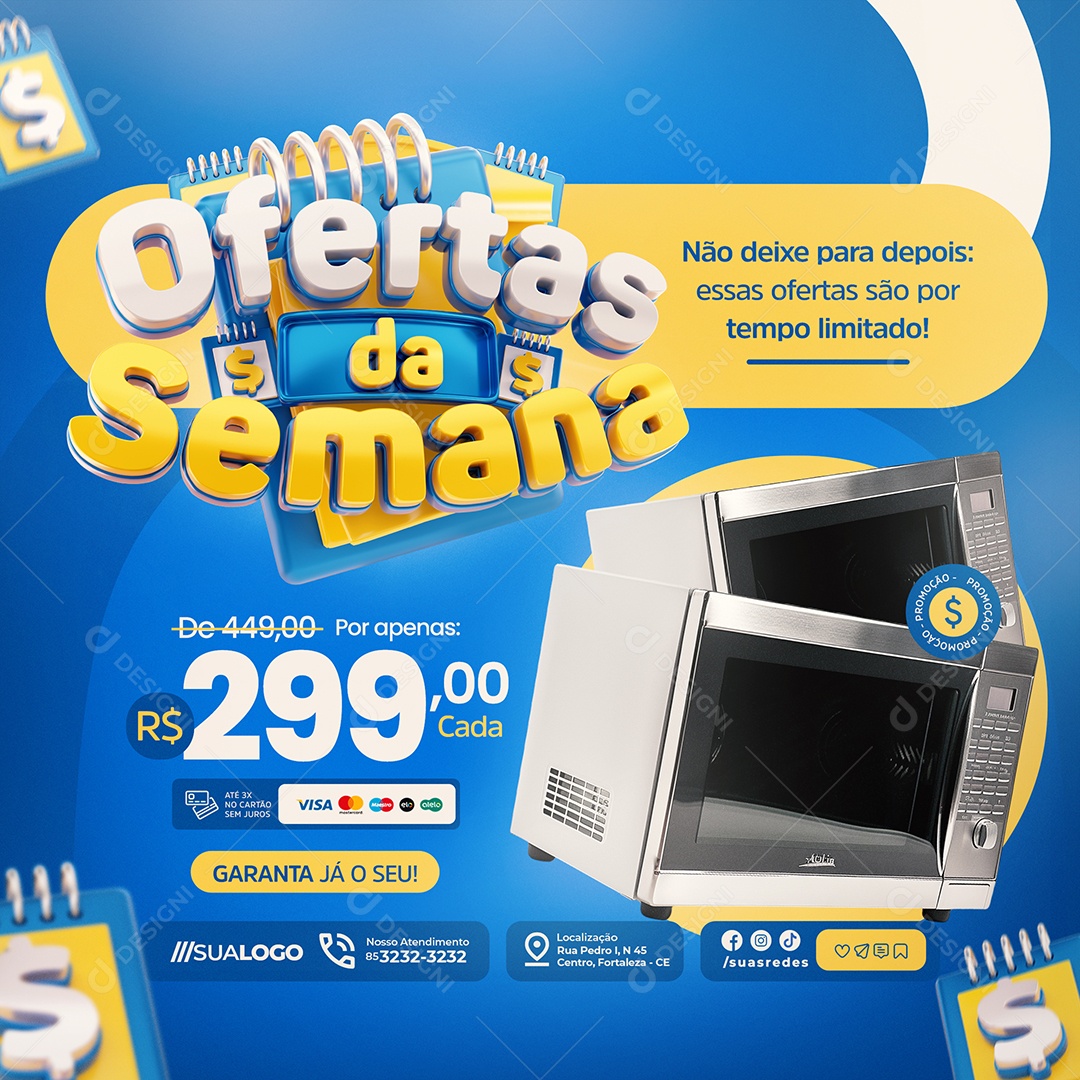 Ofertas da Semana Loja de Eletrodomésticos Microondas Social Media PSD Editável