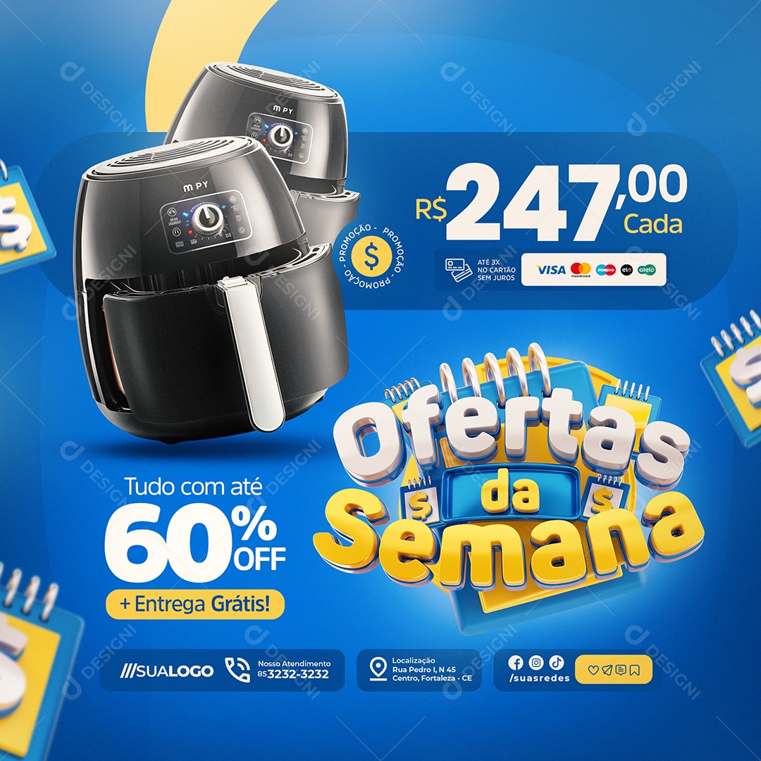 Ofertas da Semana Loja de Eletrodomésticos Air Fryer Social Media PSD Editável