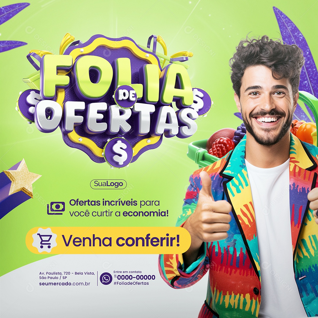 Supermercado Folia de Ofertas Ofertas Incríveis Social Media PSD Editável
