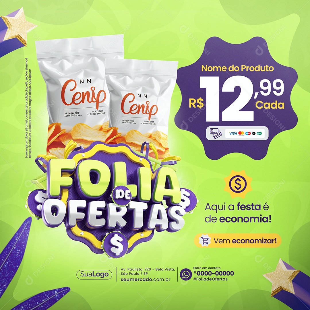 Supermercado Folia de Ofertas Aqui a Festa é de Economia Social Media PSD Editável