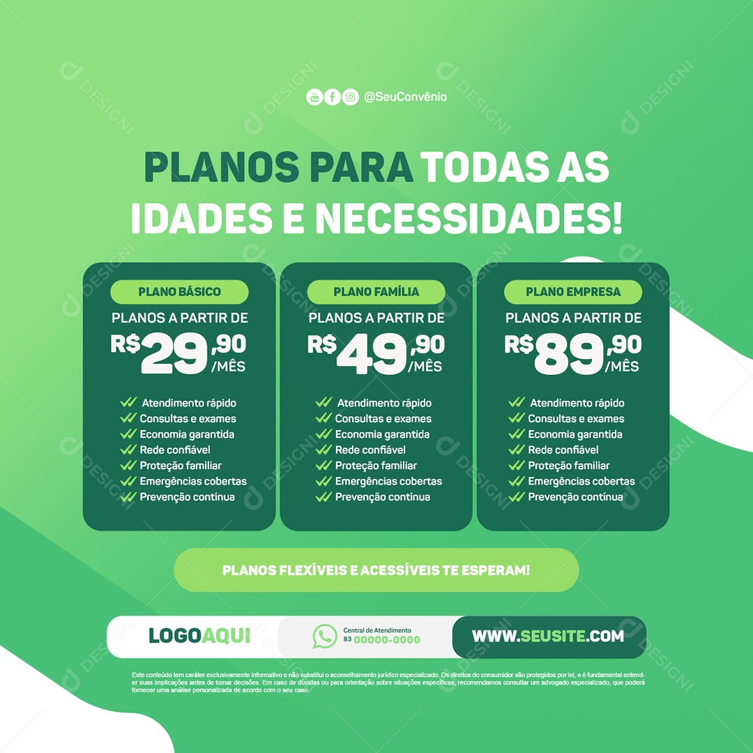 Convênio Médico Planos para Todas as Idades e Necessidades Social Media PSD Editável