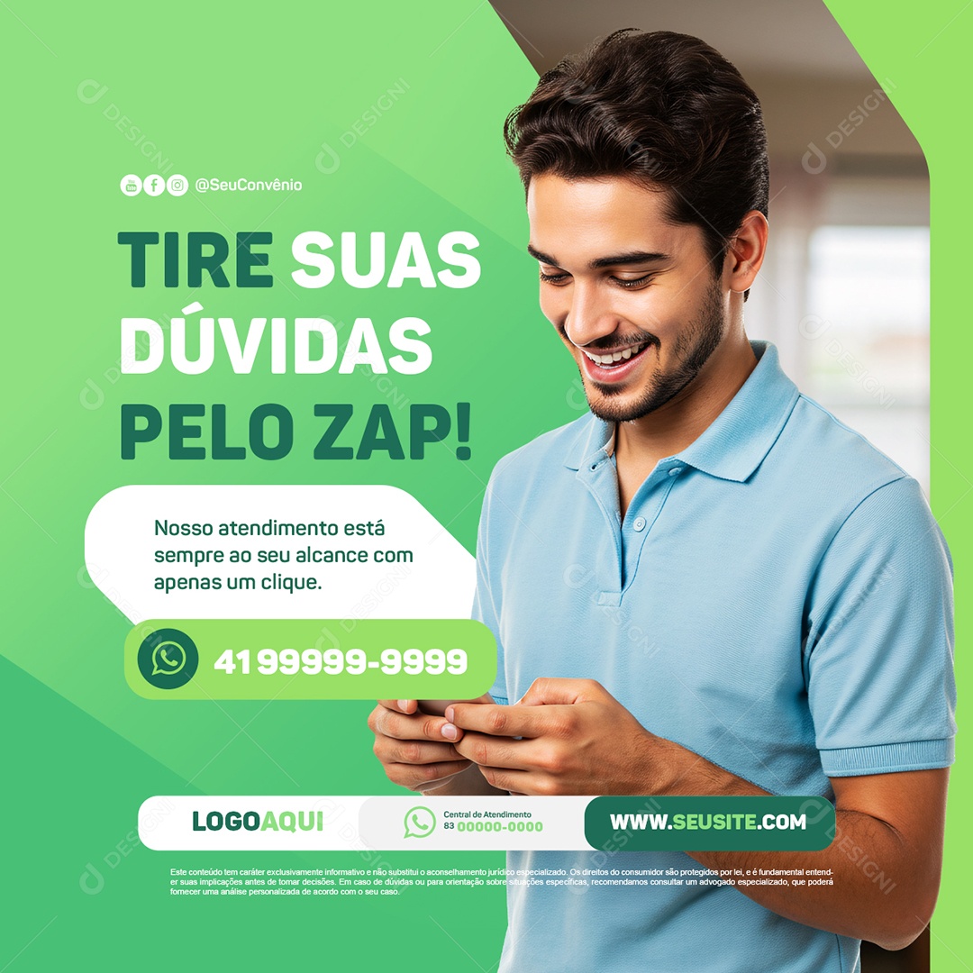 Convênio Médico Tire Suas Dúvidas Pelo Zap Social Media PSD Editável