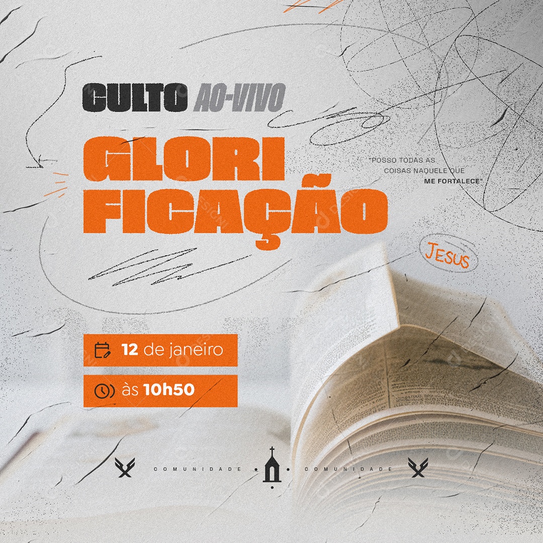 Igreja Culto Ao Vivo Glorificação Social Media PSD Editável