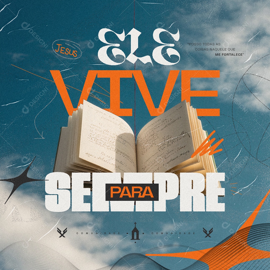 Igreja Ele Vive para Sempre Social Media PSD Editável