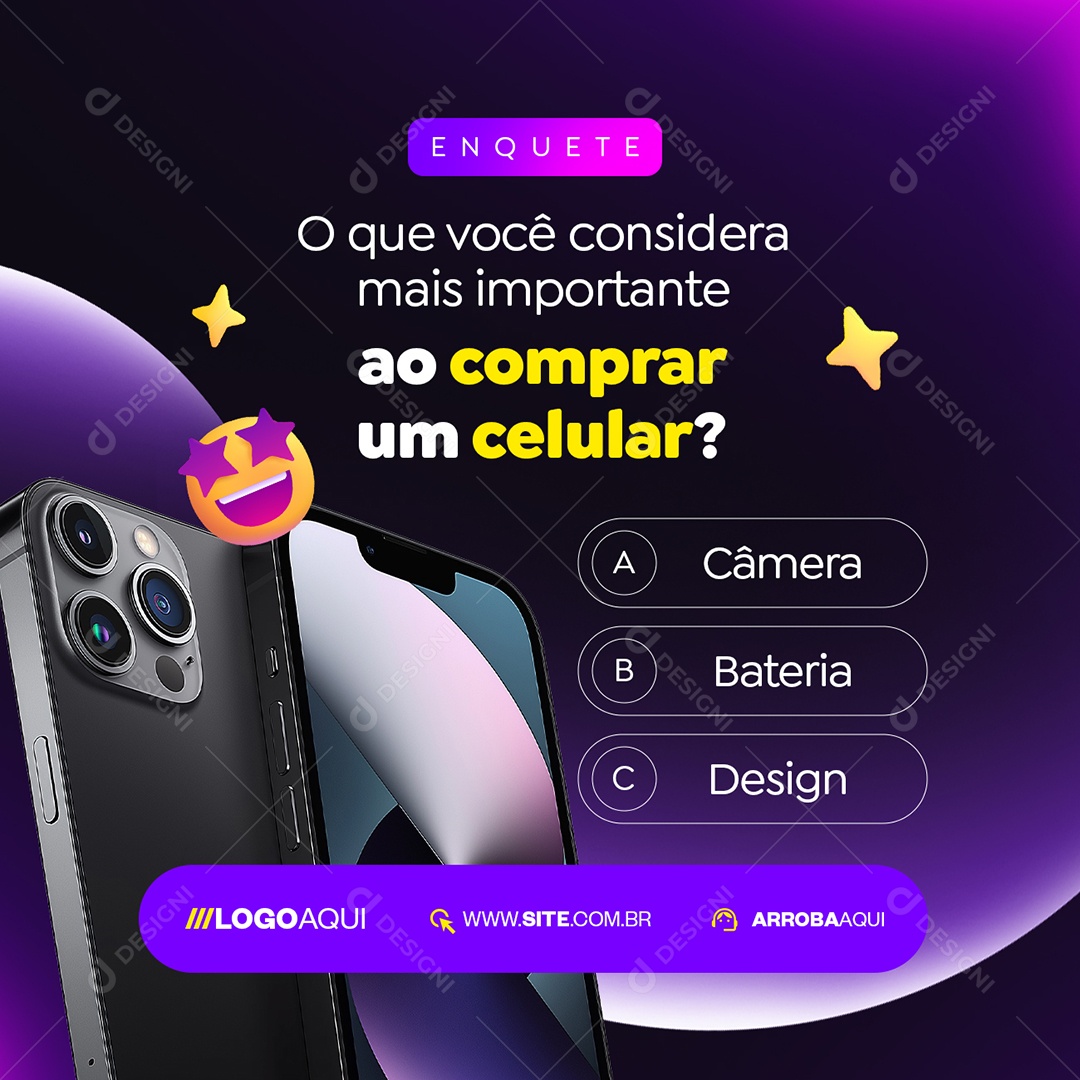 Enquetes O Que Você Considera Mais Importante Loja de Celulares Social Media PSD Editável