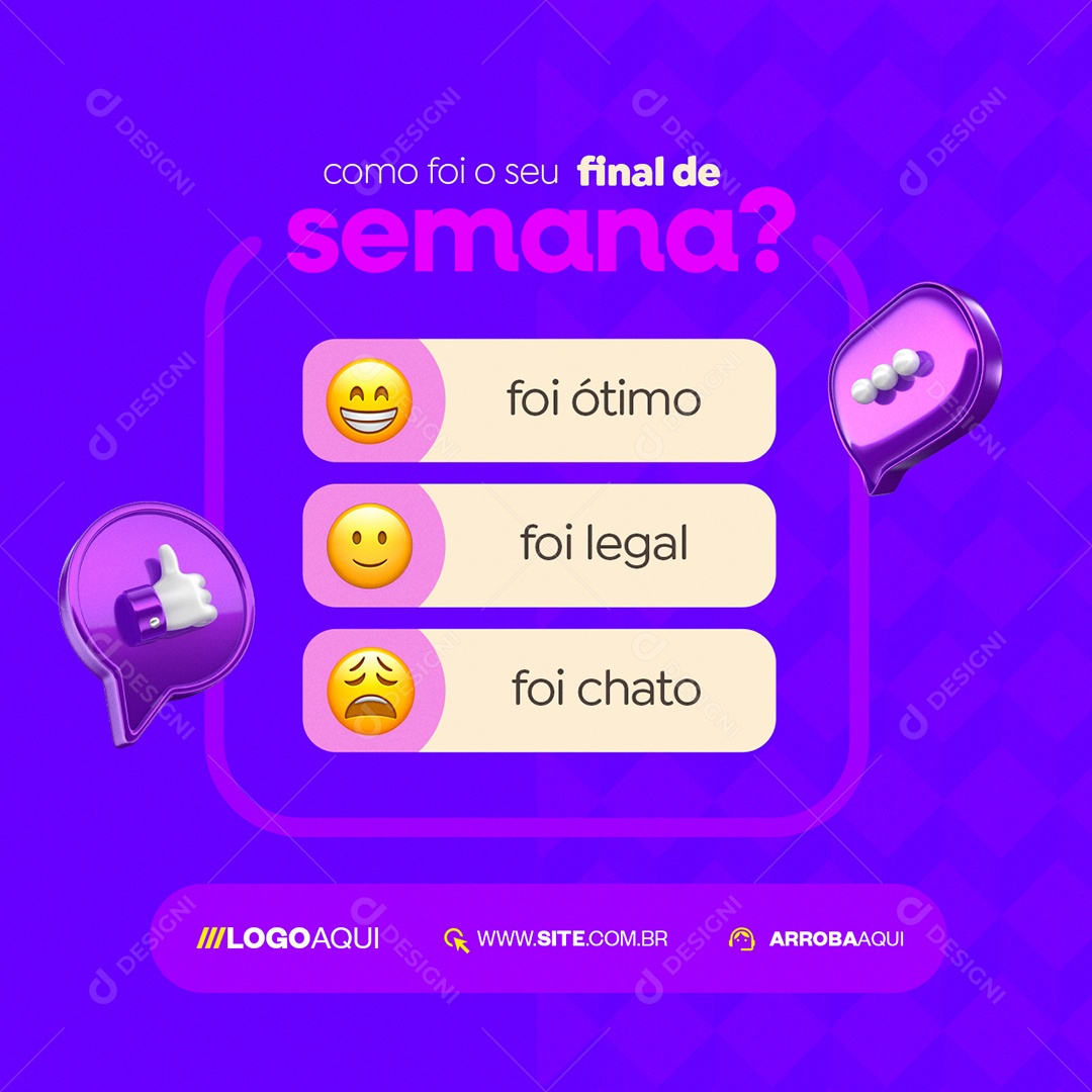 Enquetes Como Foi o Seu Final de Semana Social Media PSD Editável