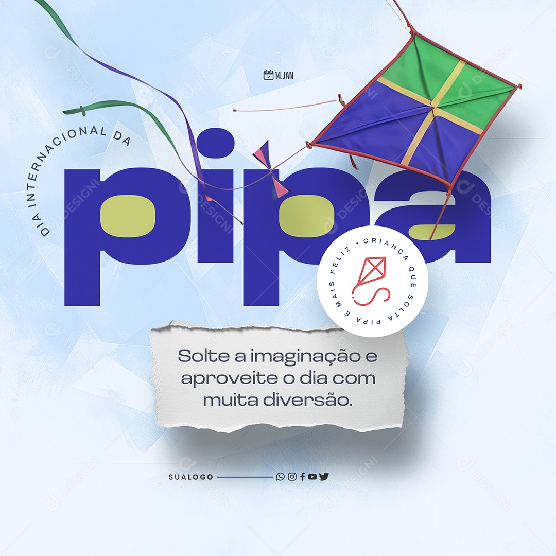 Dia Internacional da Pipa 14 de Janeiro Solte a Imaginação e Aproveite Social Media PSD Editável