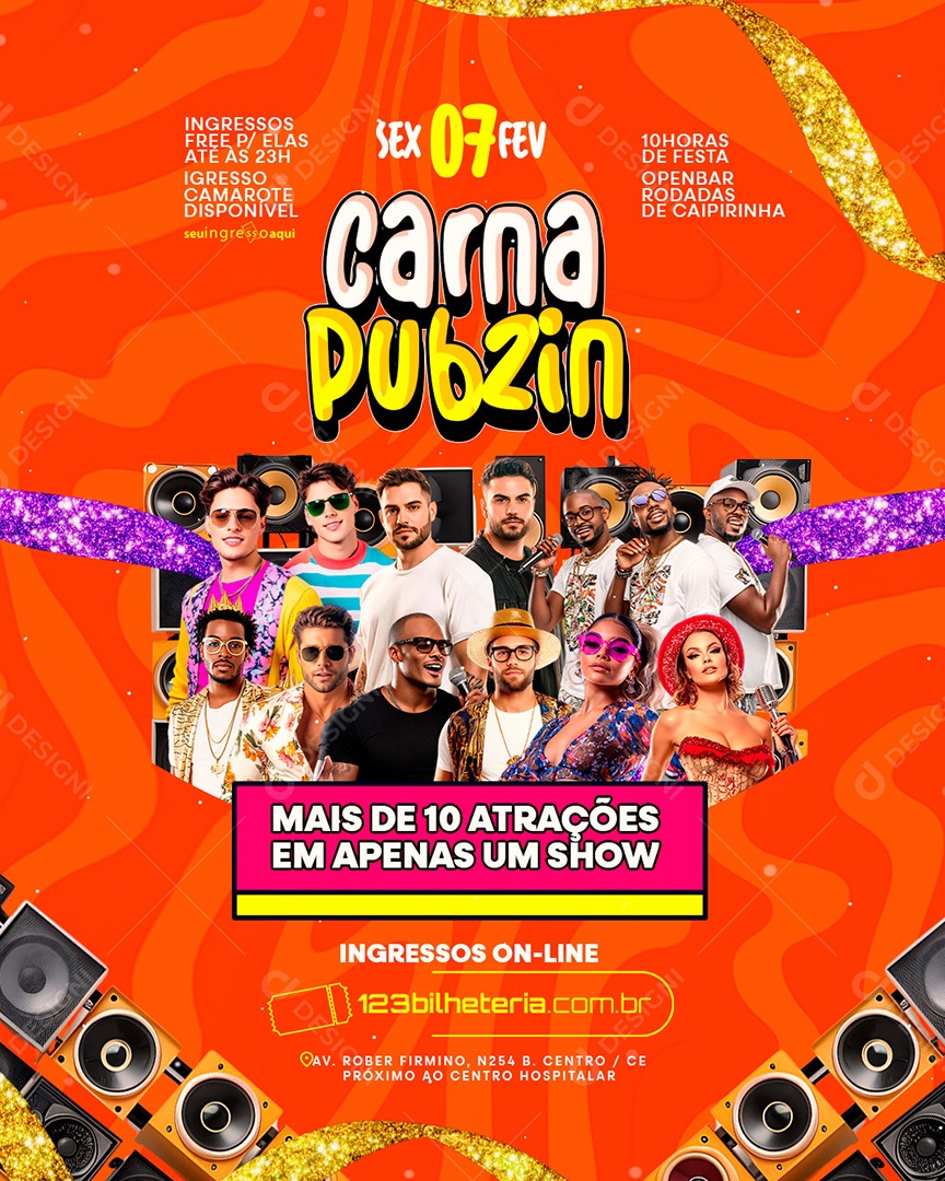 Flyer Carnaval Carna Pubzin Social Media PSD Editável