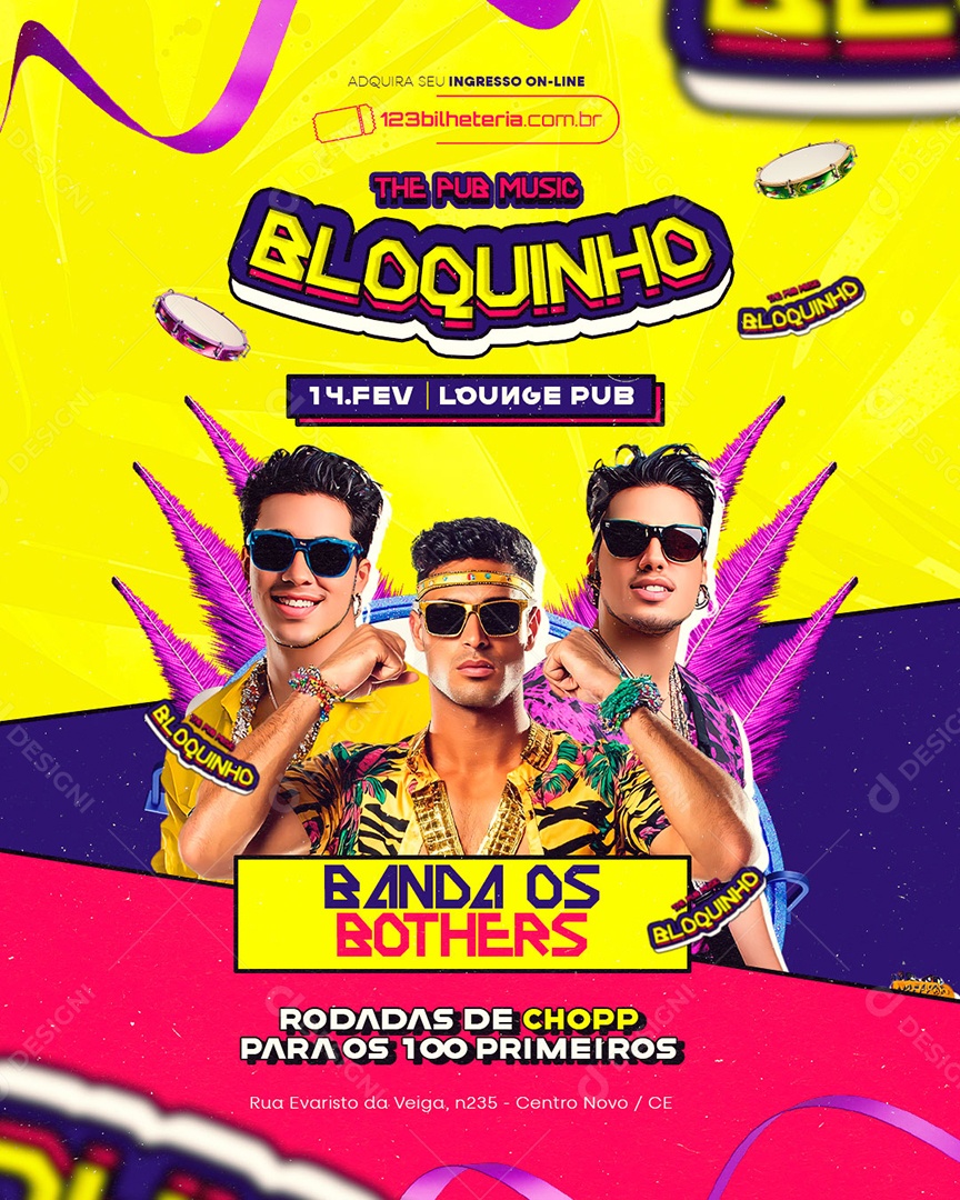 Flyer Carnaval The Pub Music Bloquinho Social Media PSD Editável