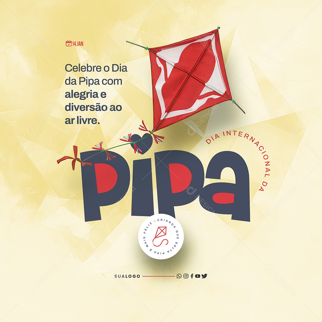 Dia Internacional da Pipa 14 de Janeiro Alegria e Diversão Social Media PSD Editável