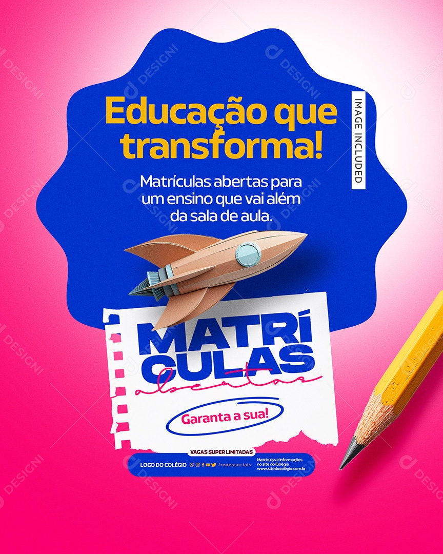 Volta às Aulas Matrículas Abertas Educação Que Transforma Social Media PSD Editável