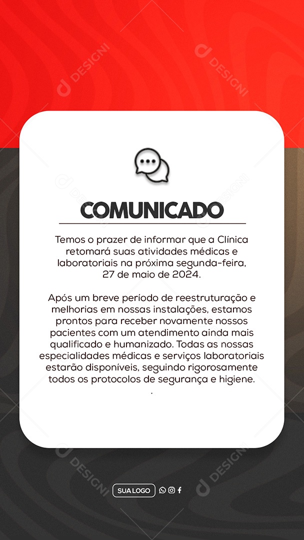 Story Comunicado Importante Clinica Social Media PSD Editável