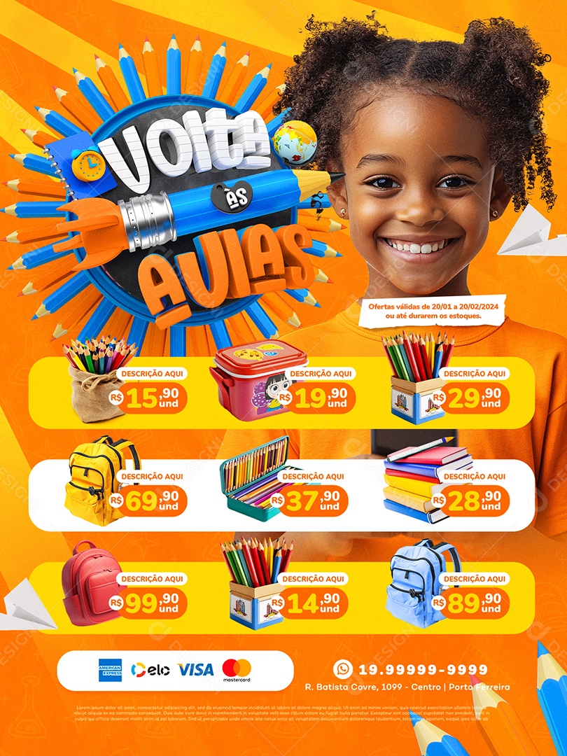 Tabloide Volta às Aulas Produtos Social Media PSD Editável