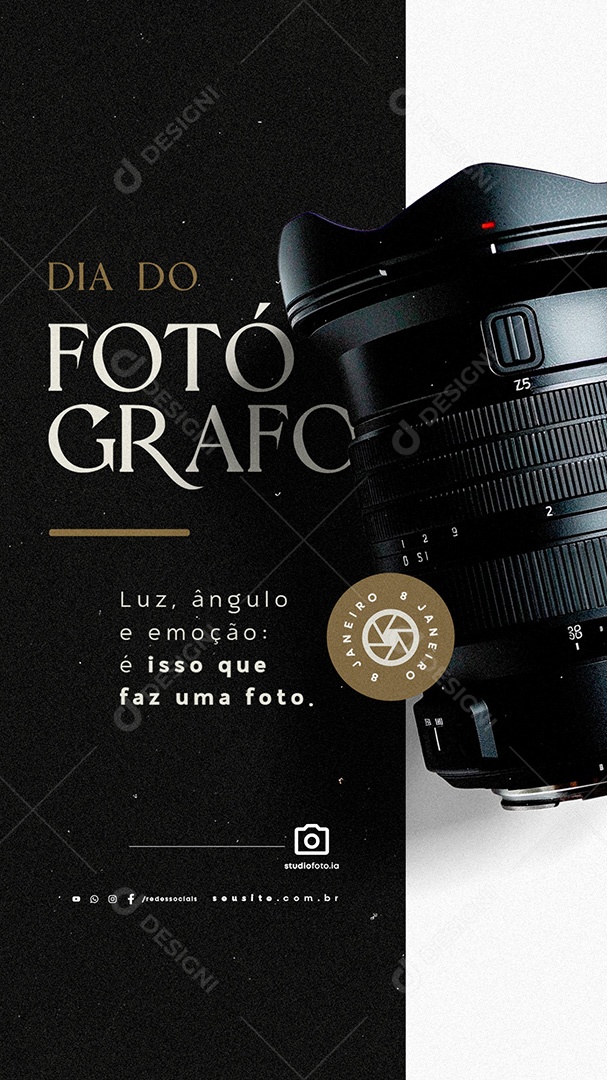 Story Dia do Fotográfo 08 de Janeiro Luz Ângulo e Emoção Social Media PSD Editável