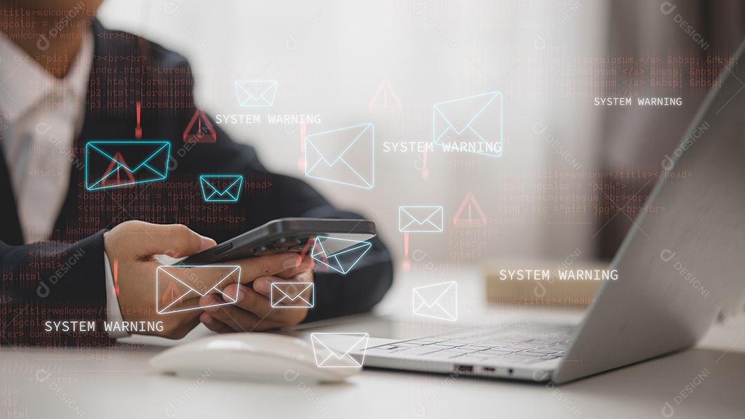 Empresário usando smartphone com conceito de email marketing e newsletter