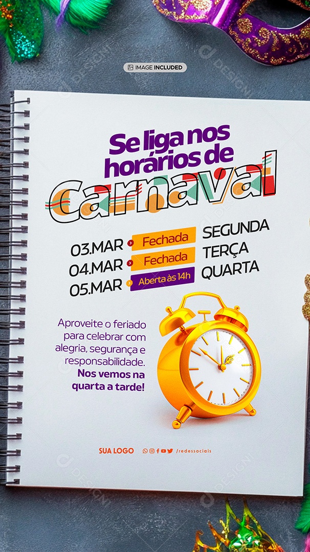 Story Comunicado Carnaval Se Liga Nos Horários Social Media PSD Editável