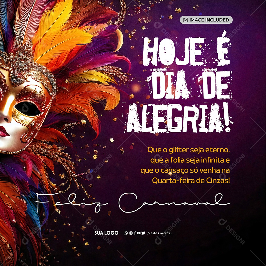 Feliz Carnaval Dia de Alegria Social Media PSD Editável