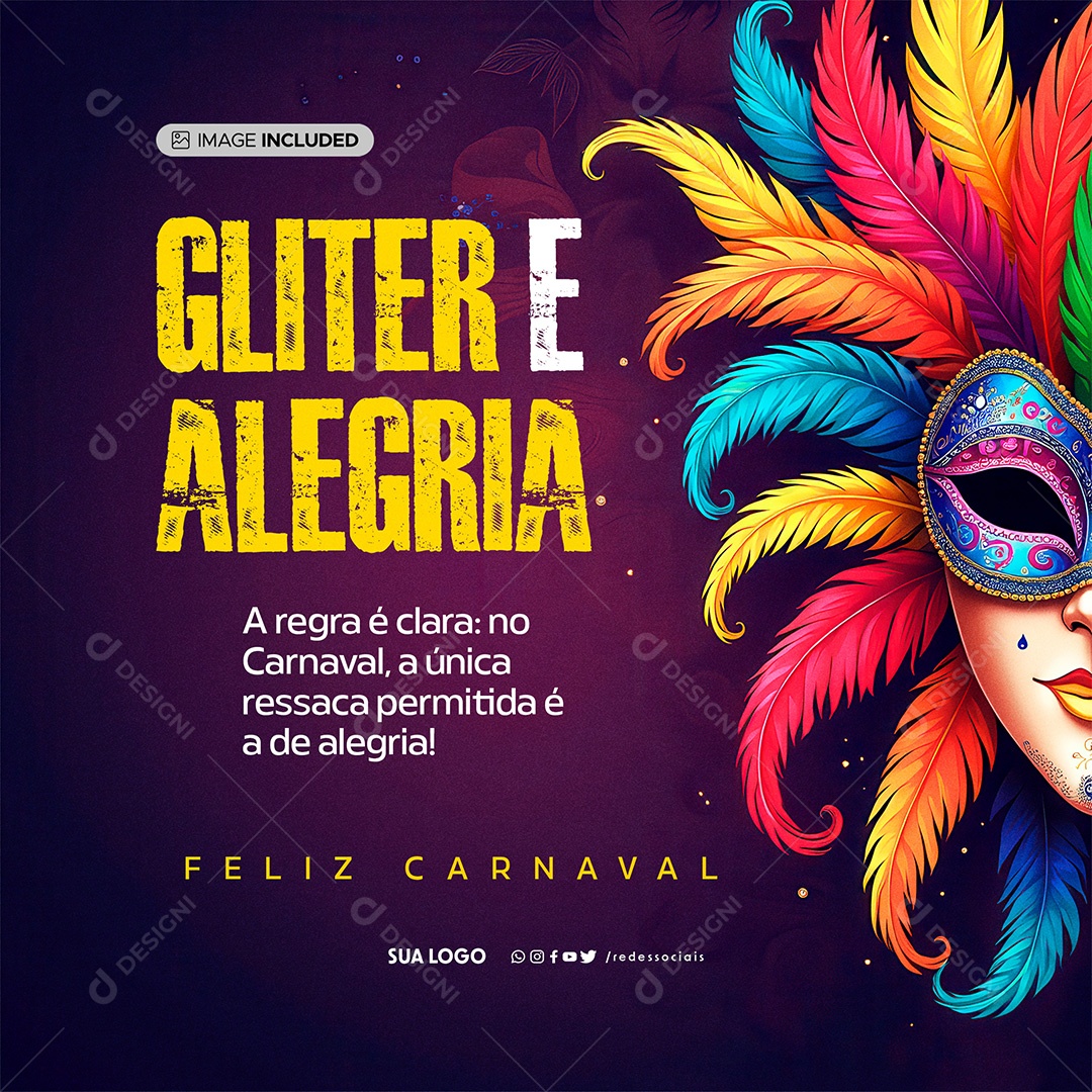 Feliz Carnaval Gliter e Alegria Social Media PSD Editável