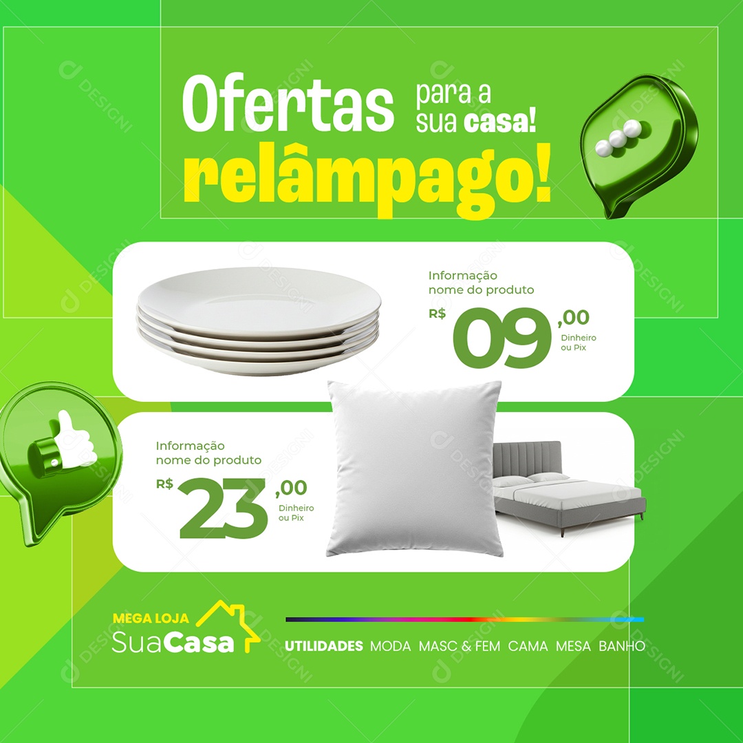 Utilidades Ofertas Relâmpago para a Sua Casa Social Media PSD Editável