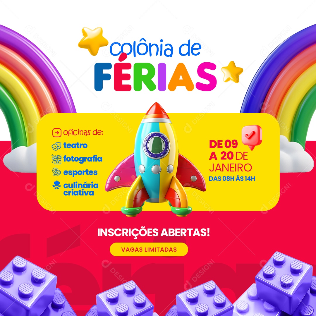 Colônia de Férias Vagas Social Media PSD Editável