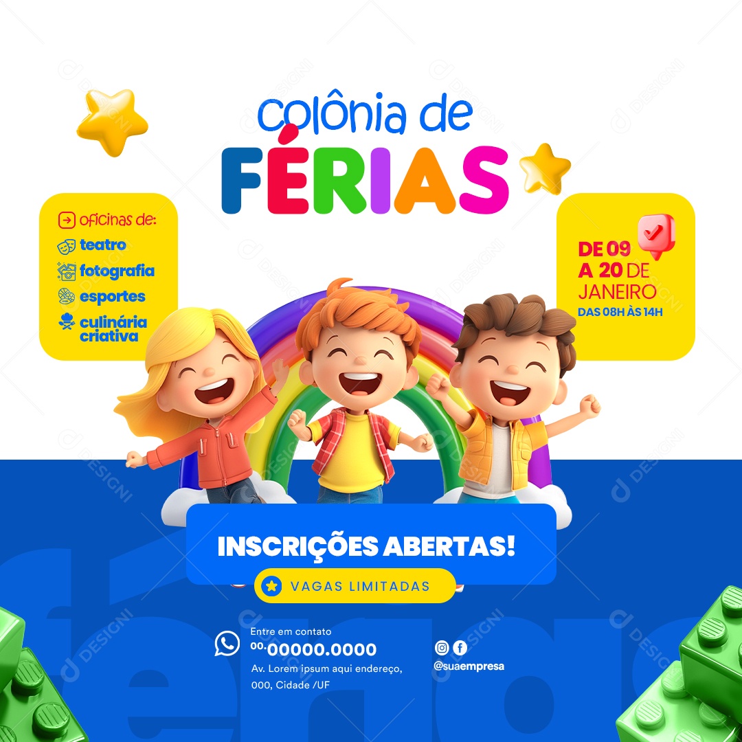 Colônia de Férias Vagas Social Media PSD Editável