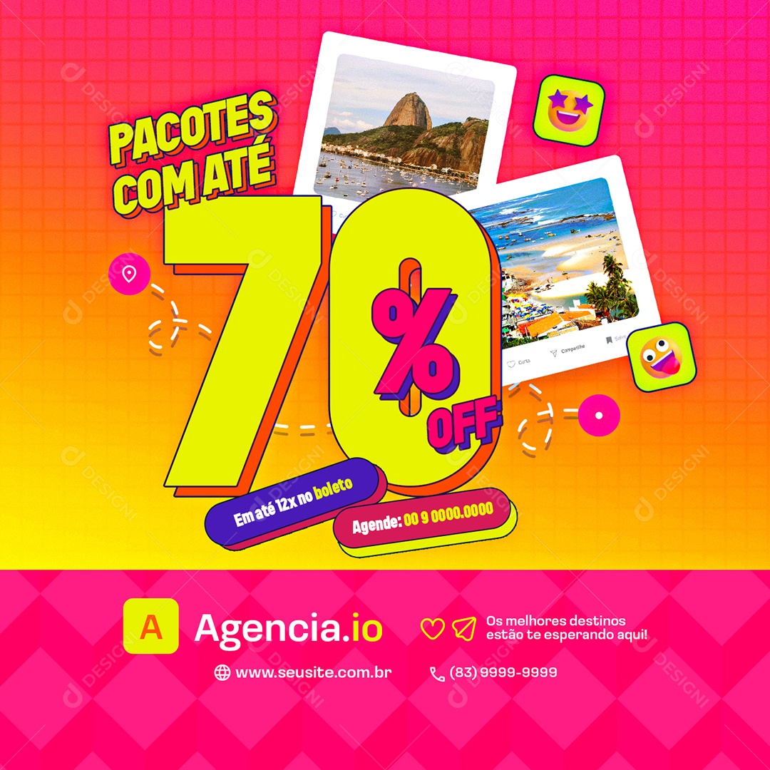 Agência de Viagens Pacotes com Até 70% Off Social Media PSD Editável