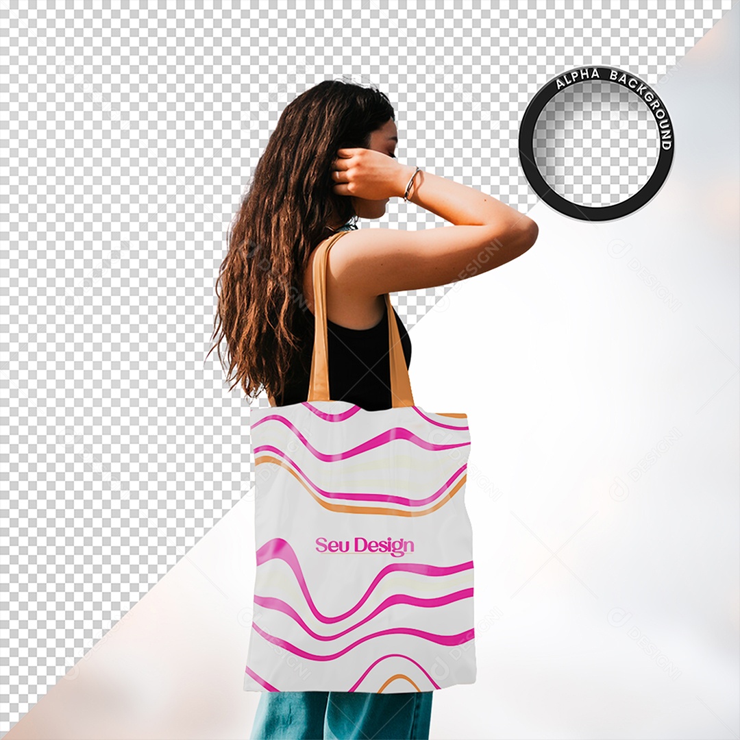 Mulher Segurando Com Bolsa Sacola Mockup PSD Editável