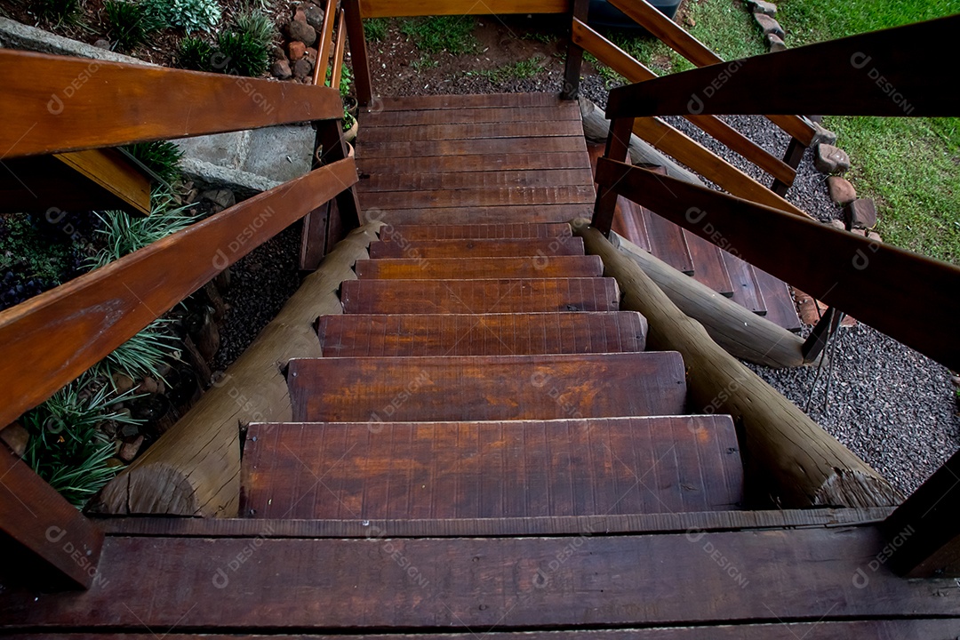 Top view of wooden stairs