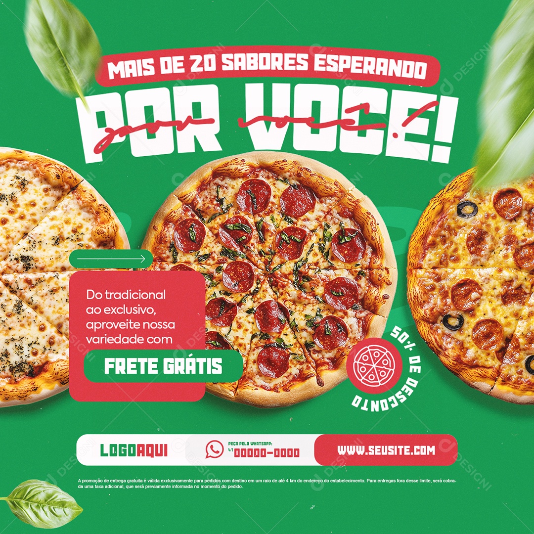 Pizzaria Mais de 20 Sabores Esperando Por Você Social Media PSD Editável