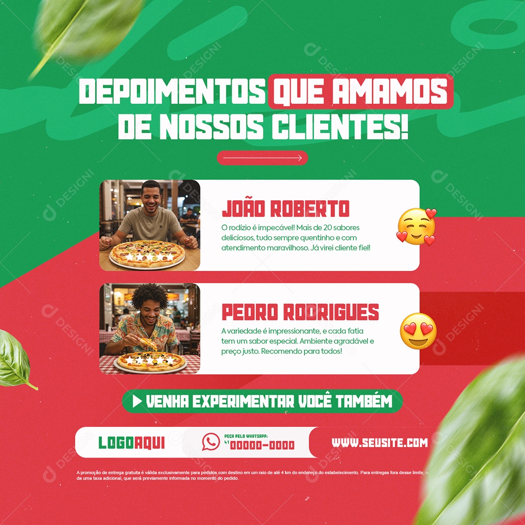 Pizzaria Depoimentos Que Amamos Social Media PSD Editável