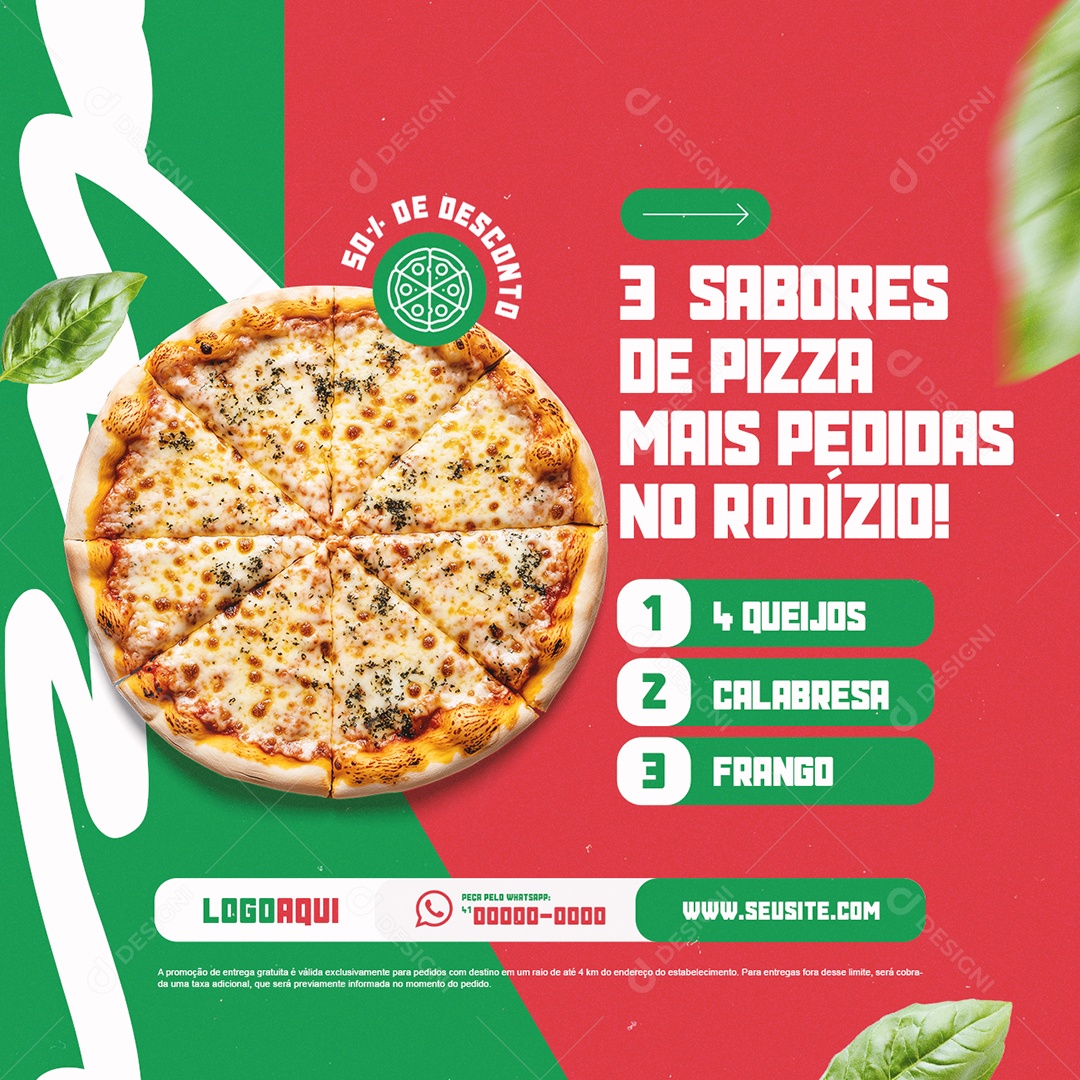 Pizzaria Três Sabores de Pizza Mais Pedidas no Rodízio Social Media PSD Editável