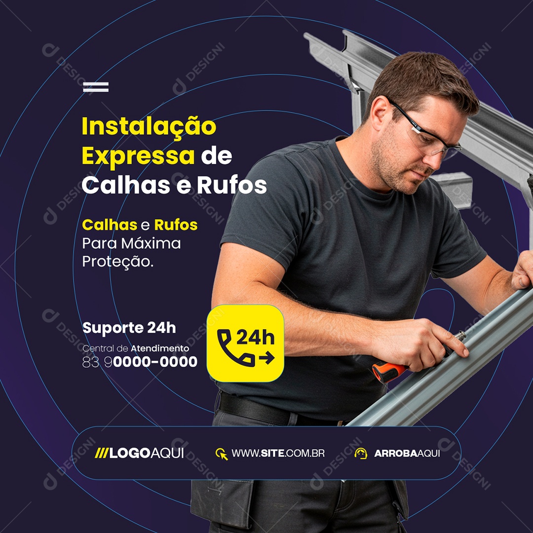Materiais de Construção Calhas e Rufos Instalação Expressa Social Media PSD Editável