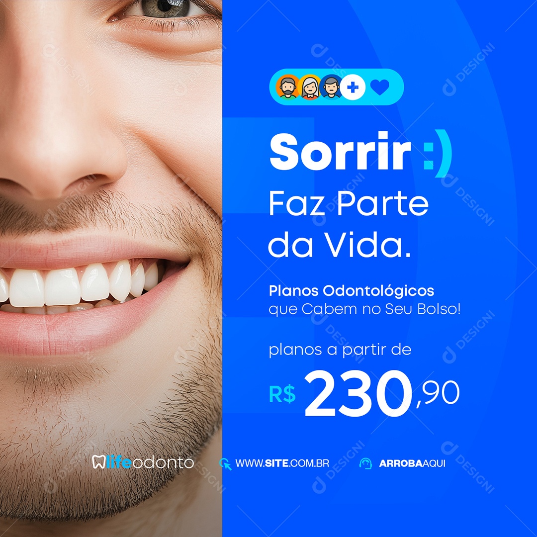 Odonto Sorrir Faz Parte da Vida Social Media PSD Editável