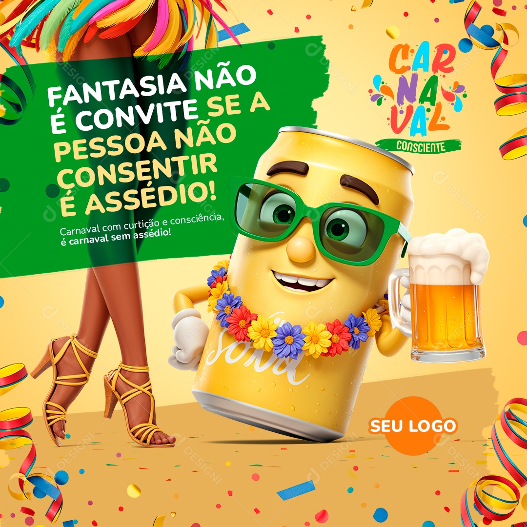 Carnaval Fantasia Não é Convite Social Media PSD Editável