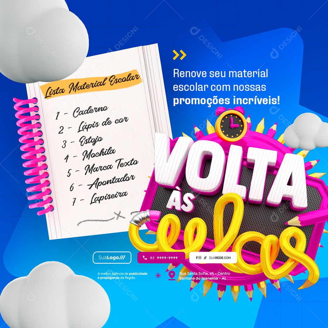 Volta às Aulas Lista Material Escolar Social Media PSD Editável