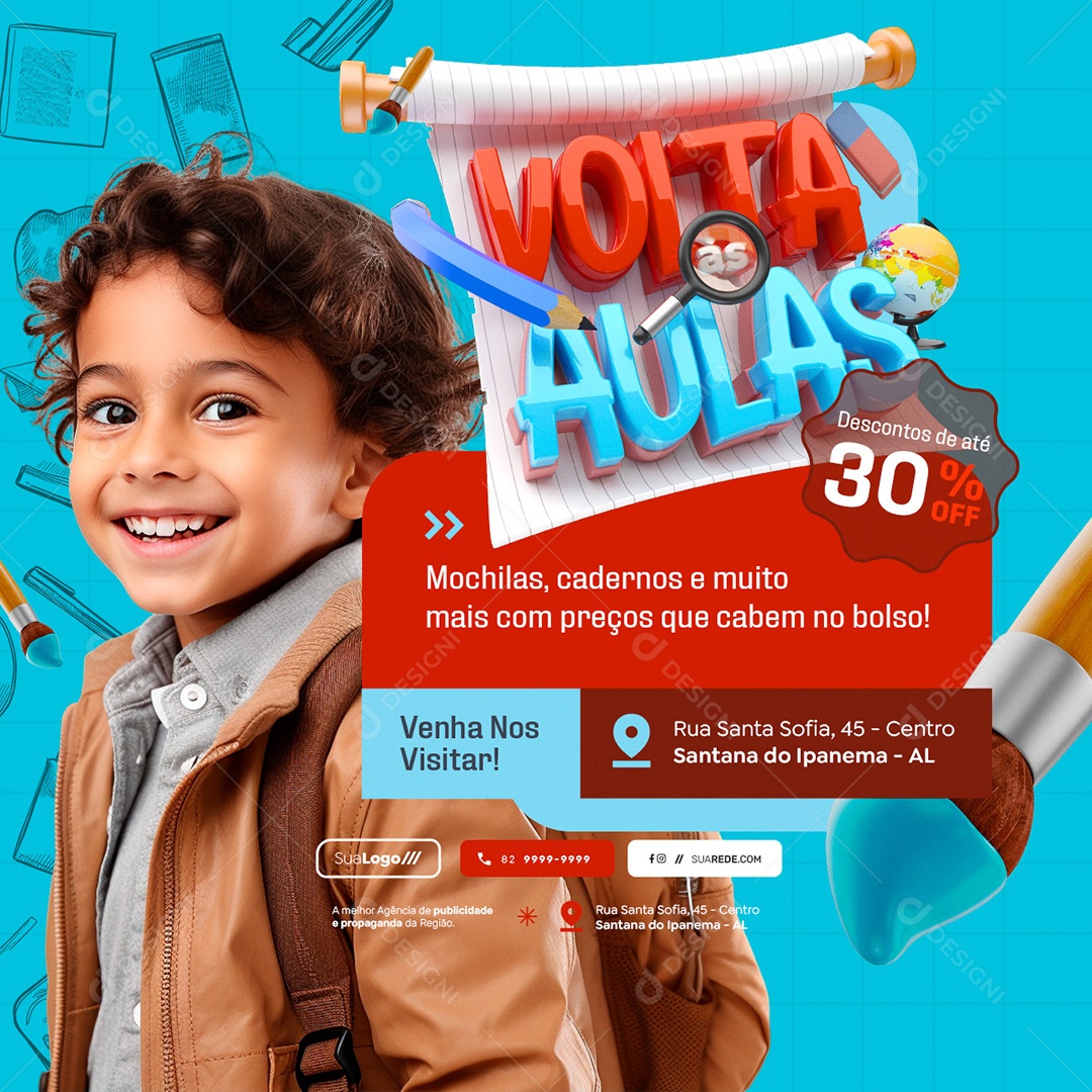 Volta às Aulas Mochilas Cadernos Social Media PSD Editável