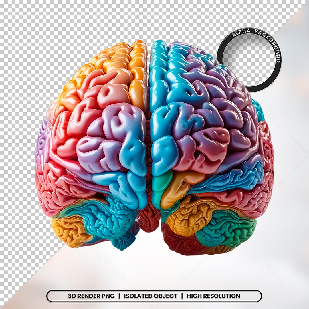 Elemento 3D Cerebro Colorido Para Composição PSD