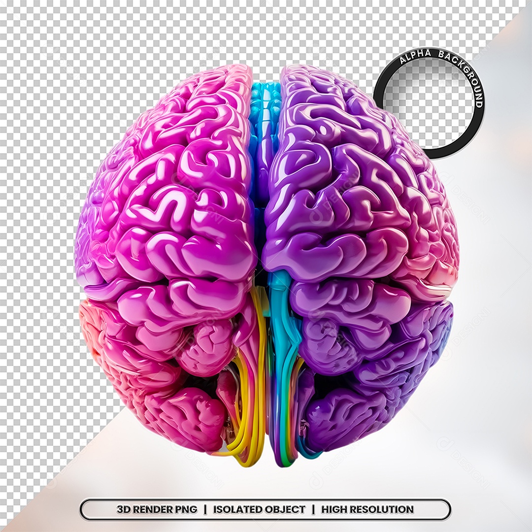 Elemento 3D Cerebro Colorido Para Composição PSD