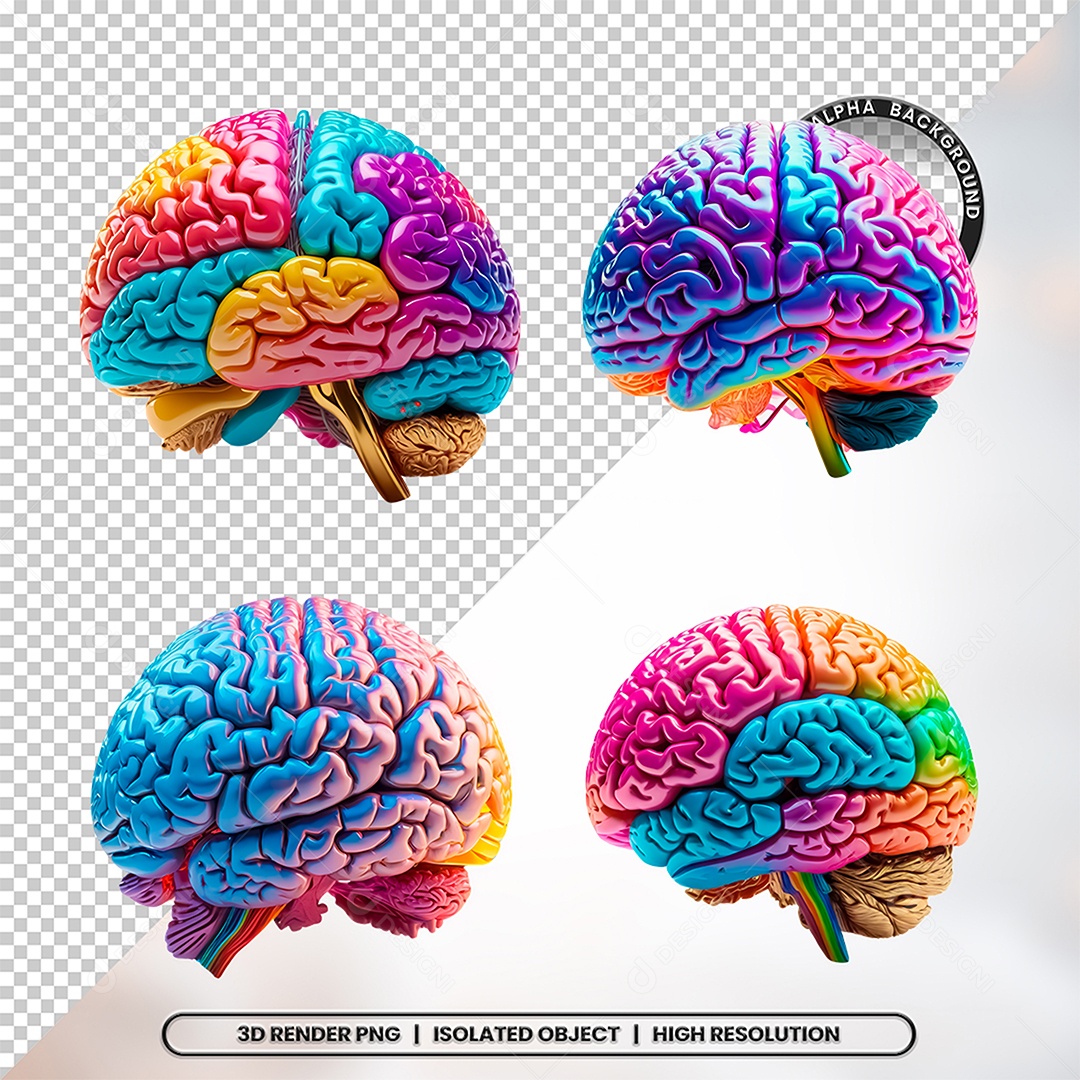 Elemento 3D Cerebros Coloridos Para Composição PSD