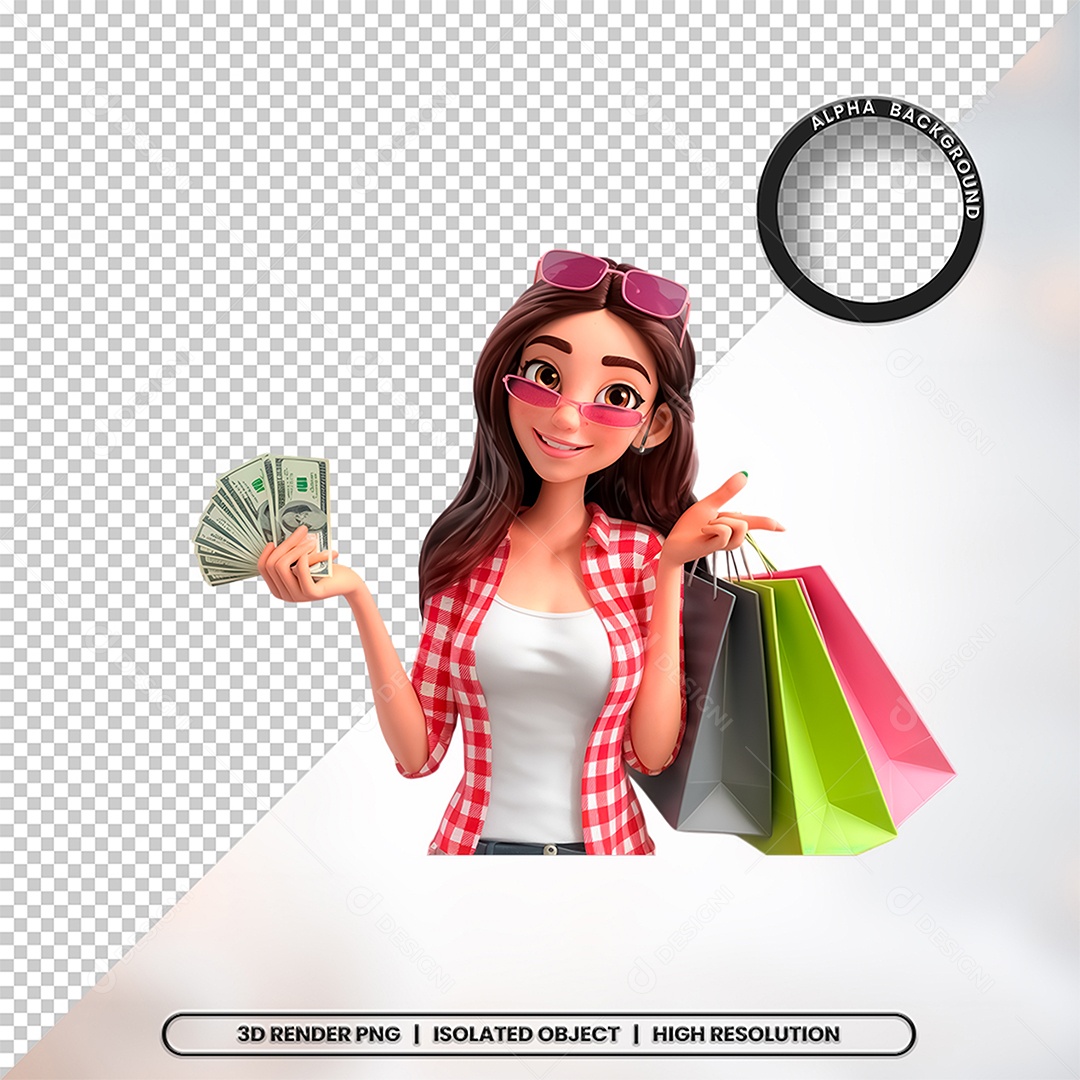 Elemento 3D Mulher Fazendo Compras Para Composição PSD