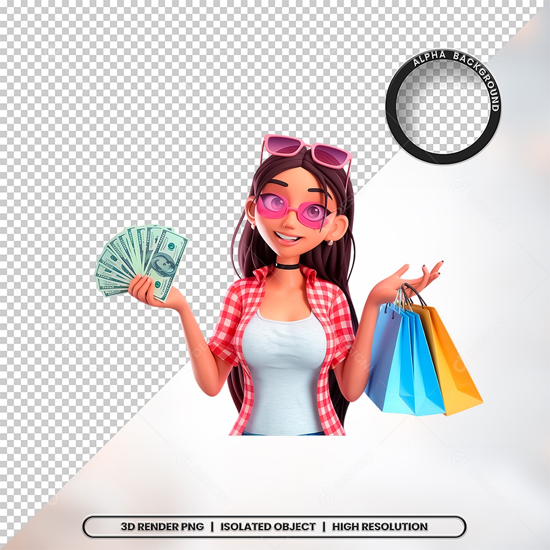 Elemento 3D Mulher Fazendo Compras Para Composição PSD