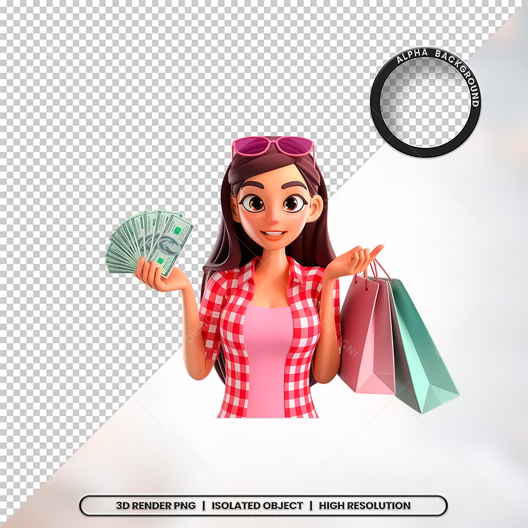 Elemento 3D Mulher Fazendo Compras Para Composição PSD