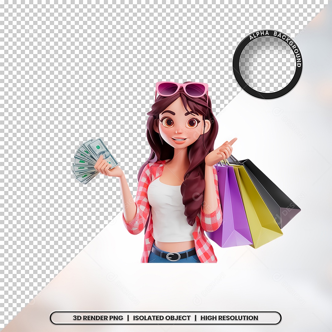Elemento 3D Mulher Fazendo Compras Para Composição PSD