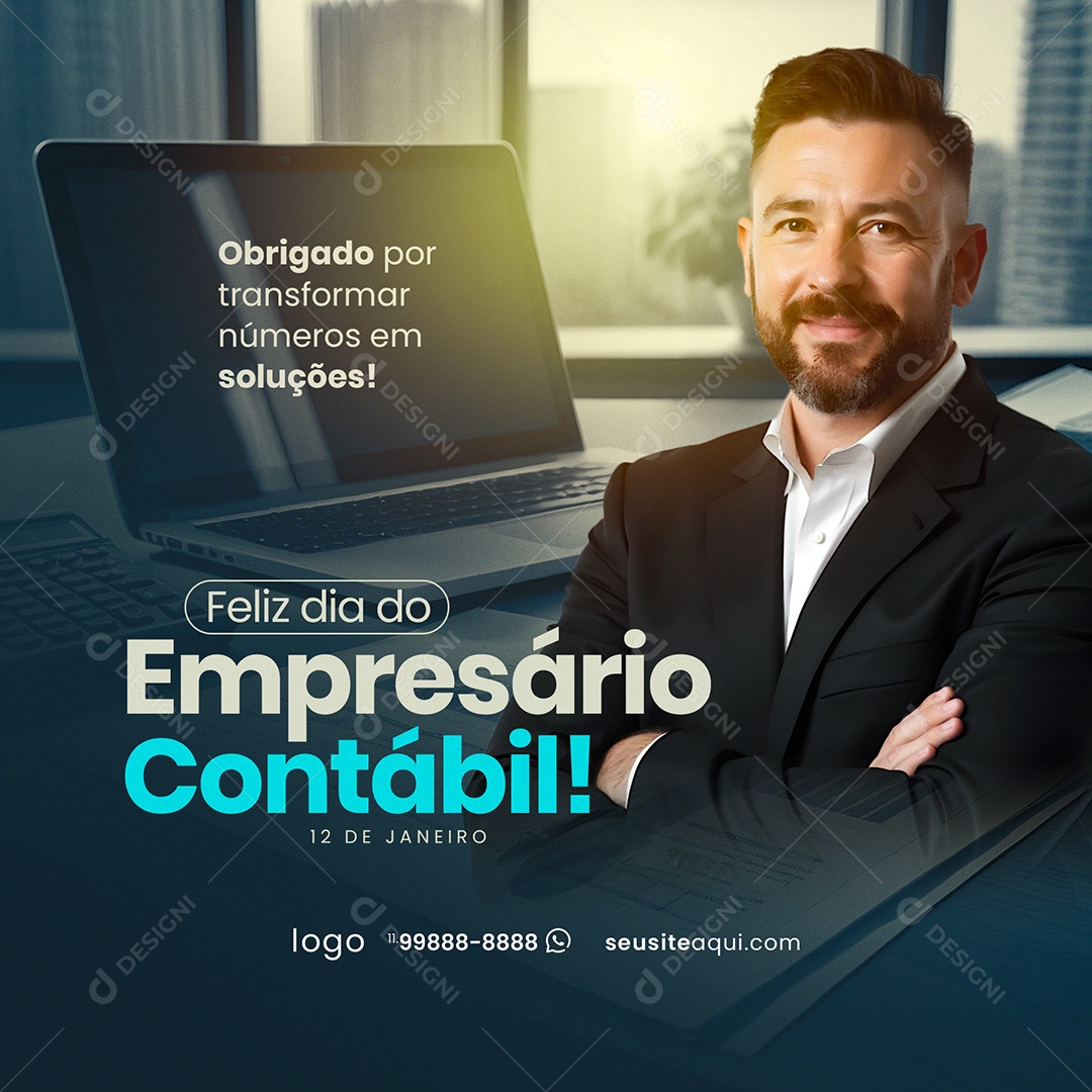 Dia do Empresário Contábil 12 de Janeiro Social Media PSD Editável