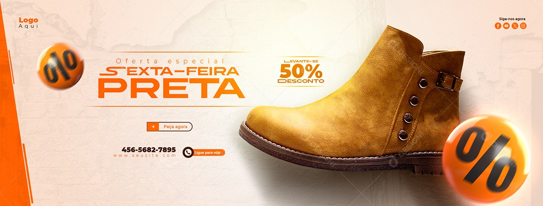 Banner Loja de Sapatos Sexta Feira Preta Descontos Até 50% Social Media PSD Editável